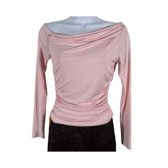 Windsor Pink Off Shoulder Long Sleeve Top Ruched Slim Fit Y2K Slim Stretch Sz Lg - Picture 1 of 6